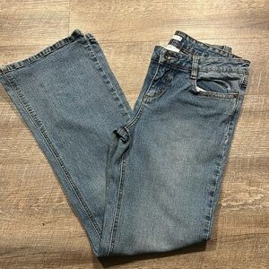 Route vintage blue denim flared boot leg jeans embroidered pocket size 7/8